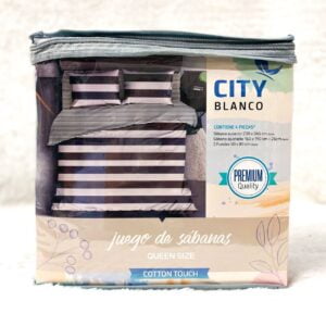 JUEGO DE SÁBANAS CITY BLANCO ESTAMPADA 2 1/2