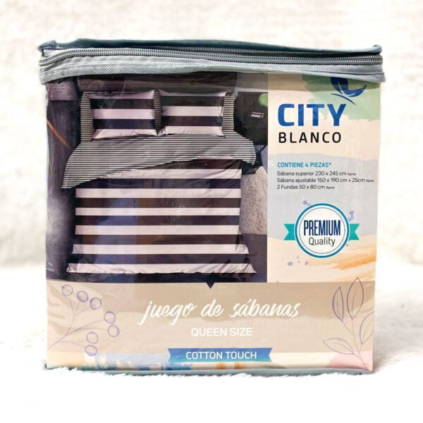 JUEGO DE SÁBANAS CITY BLANCO ESTAMPADA 2 1/2