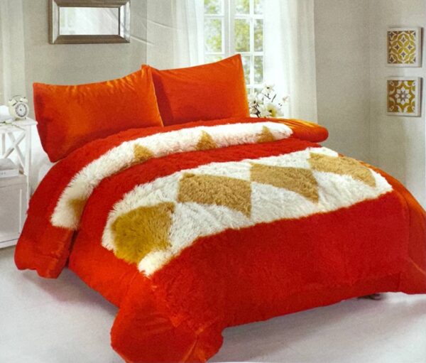 EDREDON PIEL DE MONO CON CORDERITO ROMBO CHICO + 2 FUNDAS DE ALMOHADA